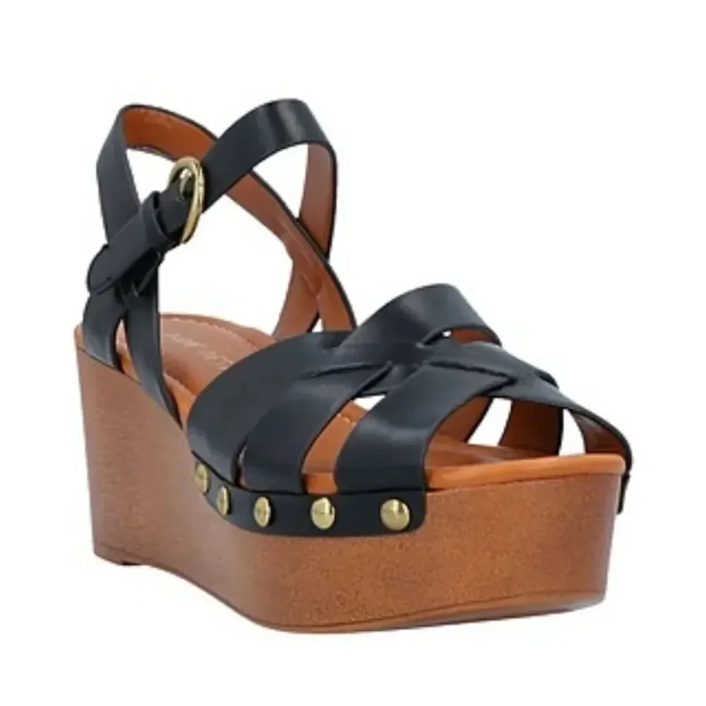 CITYCLASSIFIED ANKLE STRAP ADJUSTABLE BUCK CRISSCROSS OPEN TOE WEDGE SANDAL